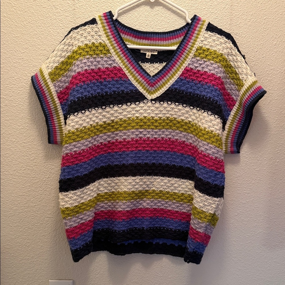 Jodifl Women’s Colorful Striped V-Neck Sweater